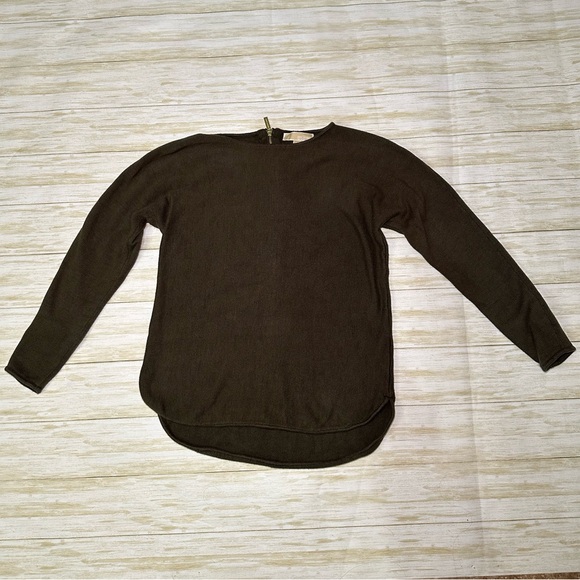 MichaelKors Michael Kors Hi-Lo Hem Sweater Gold Logo Back Zipper Tunic Size S‎ - Picture 1 of 11